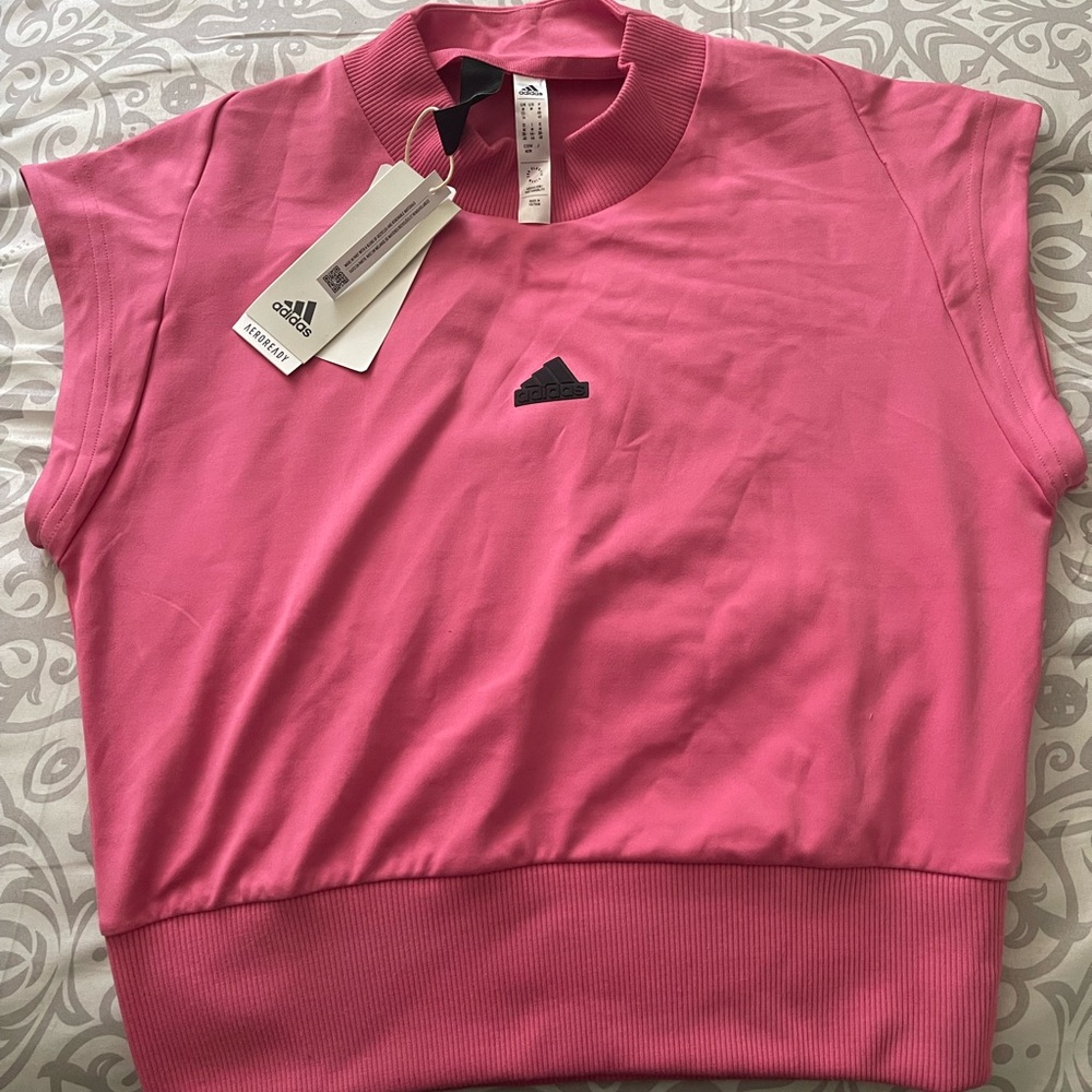 adidas Pink Sleeveless Logo Sweatshirt Top